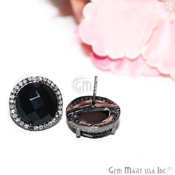 Round Shape 16mm Black Plated Cubic Zircon Gemstone Stud Earrings (Pick your Gemstone) (CZER-3) - GemMartUSA