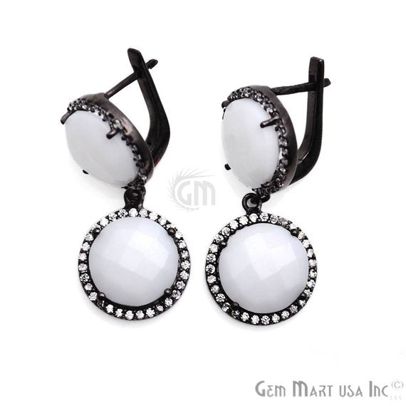 Black Plated Round Shape 34x15mm Gemstone Studs Cubic Zirconia Pave Dangle Earring Choose Your Style (CZER-2) - GemMartUSA