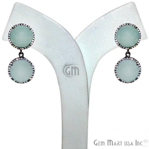 Black Plated Round Shape 34x15mm Gemstone Studs Cubic Zirconia Pave Dangle Earring Choose Your Style (CZER-2) - GemMartUSA