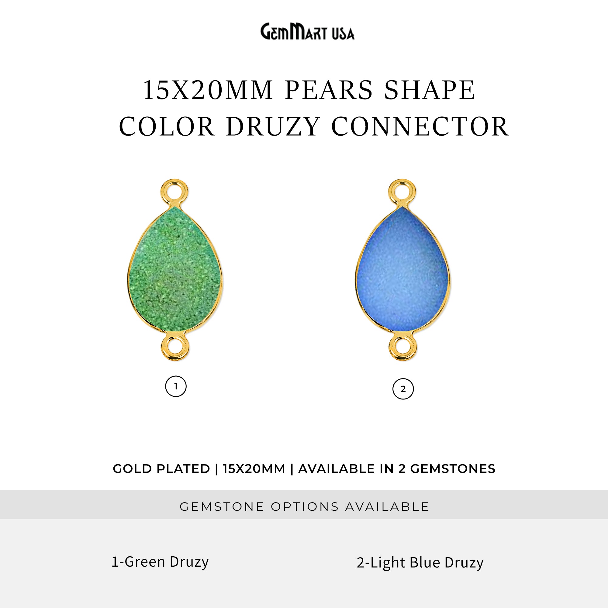 Color Druzy 15x20mm Pears Bezel Gold Plated Double Bail Gemstone Connector