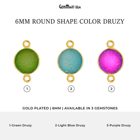 Color Druzy 6mm Round Double Bail Gold Bezel Connector