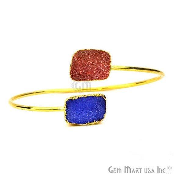 Rough Druzy Adjustable Gold Plated Gemstone Women's Bracelet