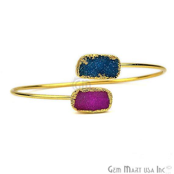 Elegant Adjustable Double Druzy Gemstone Bangle Bracelet - GemMartUSA