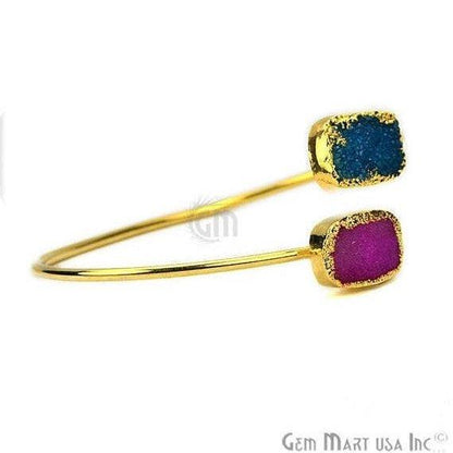 Elegant Adjustable Double Druzy Gemstone Bangle Bracelet - GemMartUSA