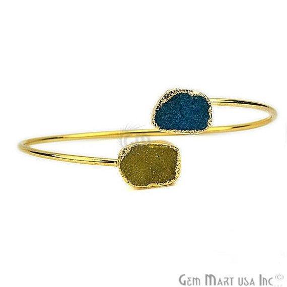 Elegant Adjustable Double Druzy Gemstone Bangle Bracelet - GemMartUSA