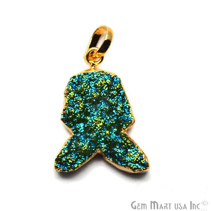 Green Titanium Rough Druzy 26x19mm Gold Electroplated Edge Single Bail Necklace Pendant - GemMartUSA