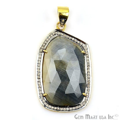 Diamonds Wonder Sapphire 38x23mm Gold Vermeil Over Sterling Silver Pendant - GemMartUSA