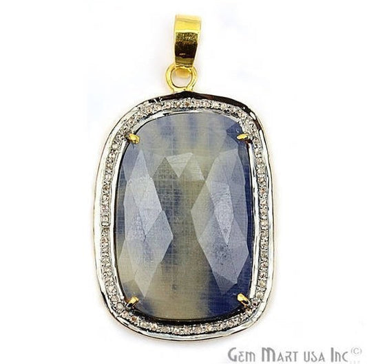 Diamonds Wonder Sapphire 38x24mm Gold Vermeil Over Sterling Silver Pendant - GemMartUSA