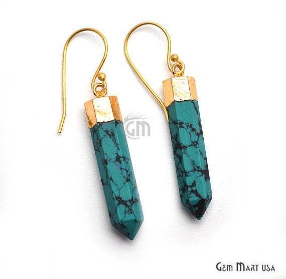 Pencil Shape 39x7mm Gold Plated Jasper Gemstone Hook Earrings (Pick your Gemstone) (90161-1) - GemMartUSA