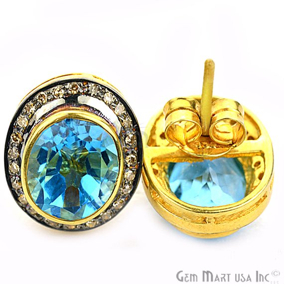Victorian Estate Earring, 9.50 cts Hydro Blue Topaz With 0.32 cts of Diamond as Accent Stone (DR-12066) - GemMartUSA (763490369583)