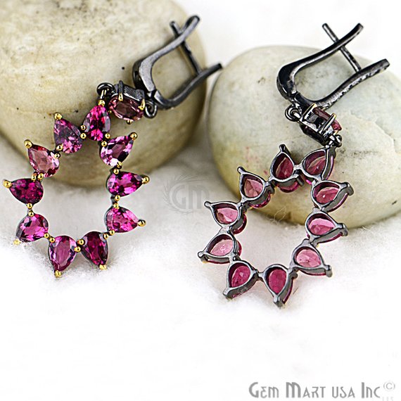 Victorian Estate Earring, 11 cts Pink Tourmaline With 0.18 cts of Diamond as Accent Stone (DR-12169) - GemMartUSA (763538735151)