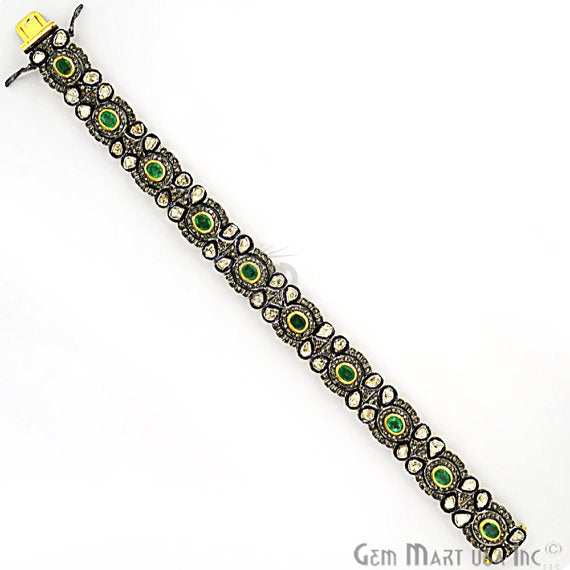 Victorian Estate Bracelet, 3 cts Natural Emerald, 15.5 cts of Sliced Diamond With 2 cts of Diamond as Accent Stone (DR-12178) - GemMartUSA (763542732847)