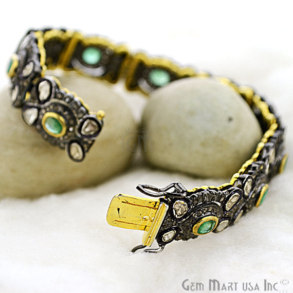 Victorian Estate Bracelet, 3 cts Natural Emerald, 15.5 cts of Sliced Diamond With 2 cts of Diamond as Accent Stone (DR-12178) - GemMartUSA (763542732847)