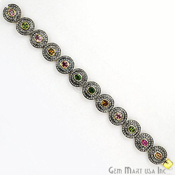 Victorian Estate Bracelet, 8.13 cts Multi Stone, With 2.60 cts of Diamond as Accent Stone (DR-12181) - GemMartUSA (763543683119)