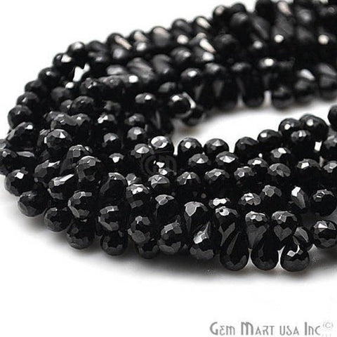 1 Strand Black Spinel 7x5mm Faceted Teardrop Briolette Beads 10" Inch Long - GemMartUSA