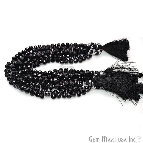 1 Strand Black Spinel 7x5mm Faceted Teardrop Briolette Beads 10" Inch Long - GemMartUSA