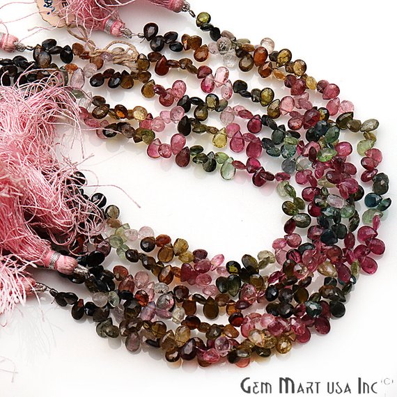 Multi Tourmaline Pear Shape 5x4mm Waist Beads, Rondelle Beads - GemMartUSA