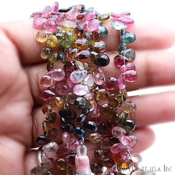 Multi Tourmaline Pear Shape 5x4mm Waist Beads, Rondelle Beads - GemMartUSA