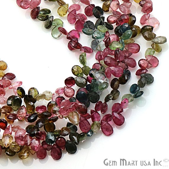 Multi Tourmaline Pear Shape 5x4mm Waist Beads, Rondelle Beads - GemMartUSA