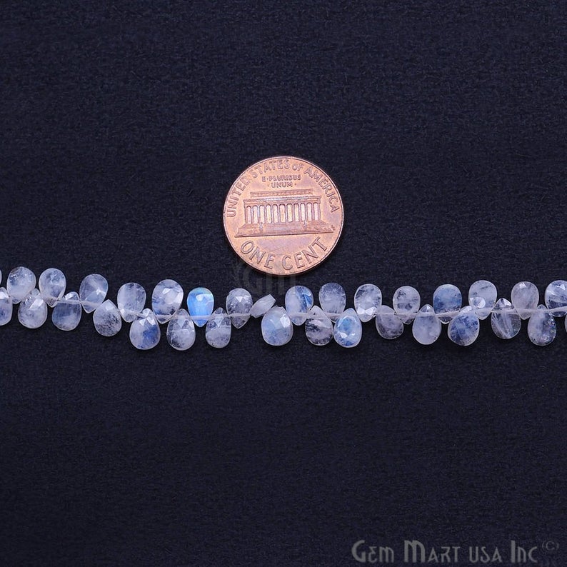 Rainbow Moonstone Gemstone Teardrops 6x4mm Rondelle Beads - GemMartUSA