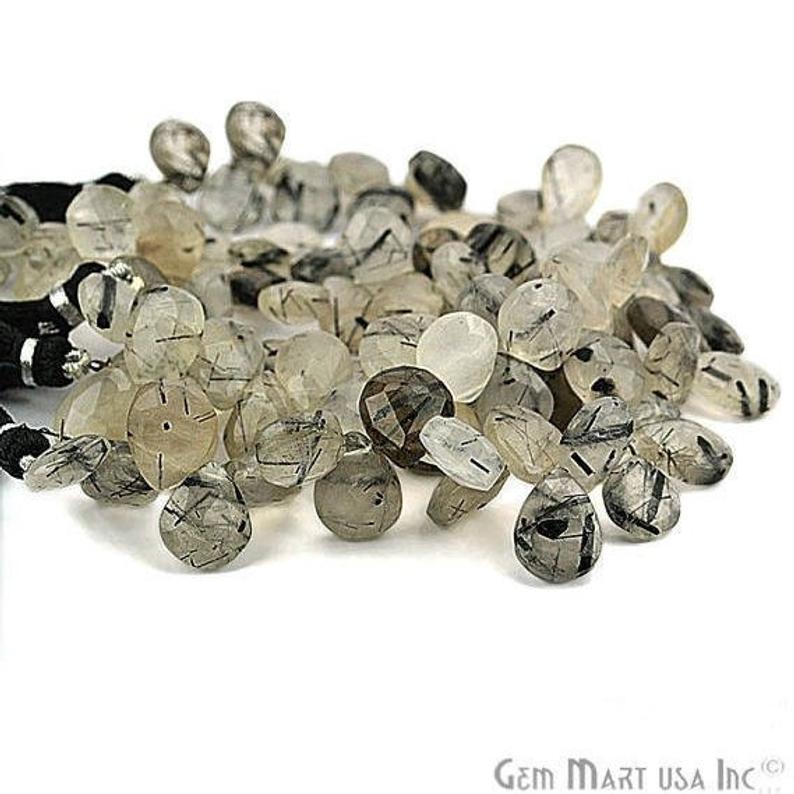 Rutilated Teardrops Beads 12mm Faceted Briolette Drops Beads 8 Inch Full Strand - GemMartUSA