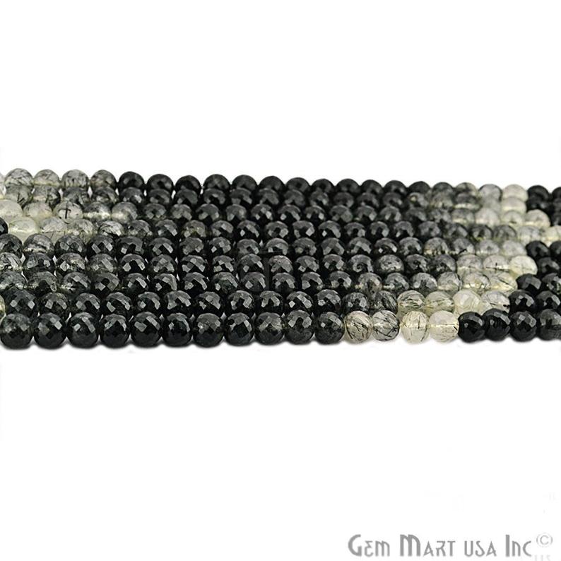 Rutilated Round Beads 6mm Faceted Gemstone Drops Beads 15 Inch Full Strand - GemMartUSA