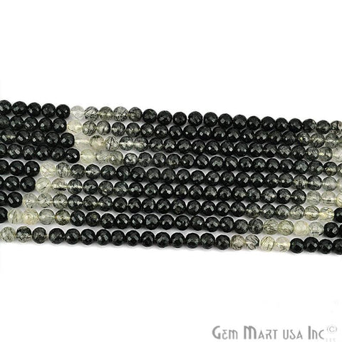 Rutilated Round Beads 6mm Faceted Gemstone Drops Beads 15 Inch Full Strand - GemMartUSA