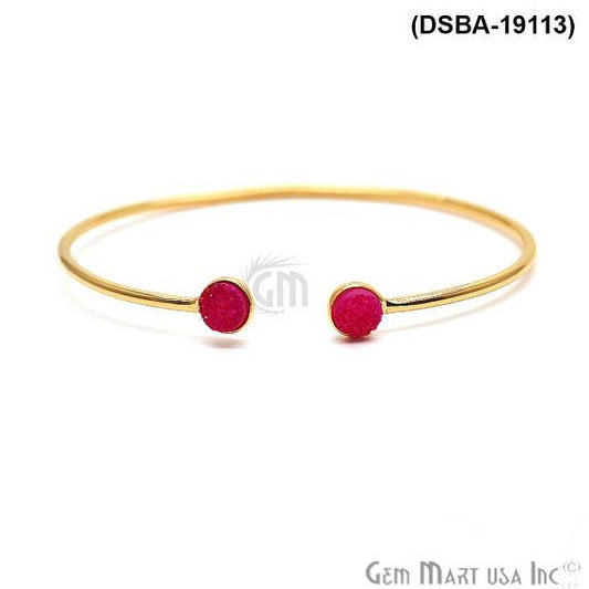 Gold Plated 6mm Round Druzy Adjustable Bangle Bracelets (Pick your Gemstone) - GemMartUSA