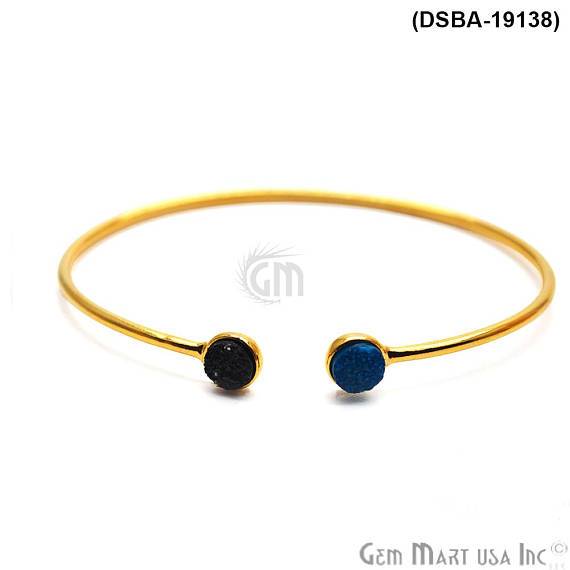 Gold Plated 6mm Round Druzy Adjustable Bangle Bracelets (Pick your Gemstone) - GemMartUSA