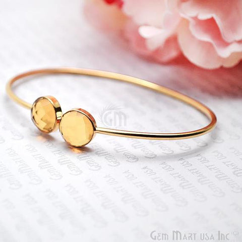Gold Plated Round Shape 10mm Gemstone Adjustable Bangle Bracelets (Pick your Gemstone) - GemMartUSA