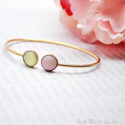 Gold Plated Round Shape 10mm Gemstone Adjustable Bangle Bracelets (Pick your Gemstone) - GemMartUSA