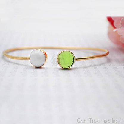 Gold Plated Round Shape 10mm Gemstone Adjustable Bangle Bracelets (Pick your Gemstone) - GemMartUSA