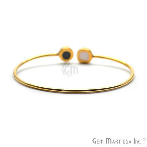White & Blue Druzy Round & Cushion Shape Adjustable Gold Plated Bangle Bracelet - GemMartUSA