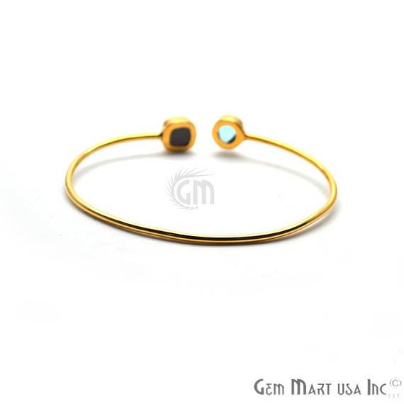 Blue Topaz & Rose Gold Druzy Round & Cushion Shape Gold Plated Stacking Bangle Bracelet - GemMartUSA
