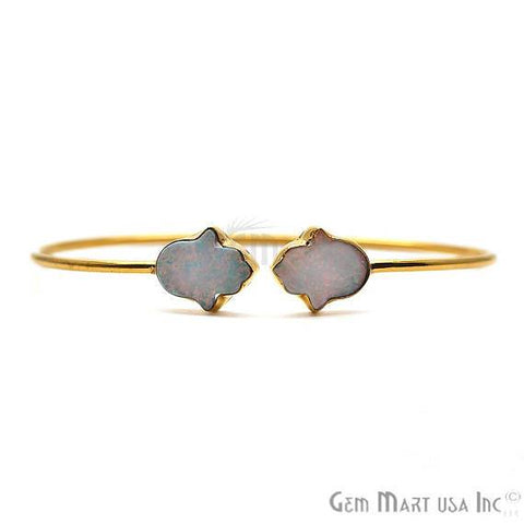 Opal Gemstone Hamsa Shape Adjustable Gold Plated Stacking Bangle Bracelet - GemMartUSA