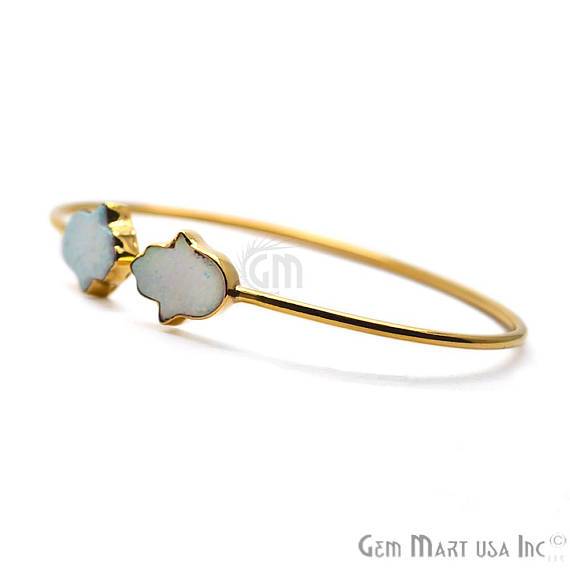Opal Gemstone Hamsa Shape Adjustable Gold Plated Stacking Bangle Bracelet - GemMartUSA