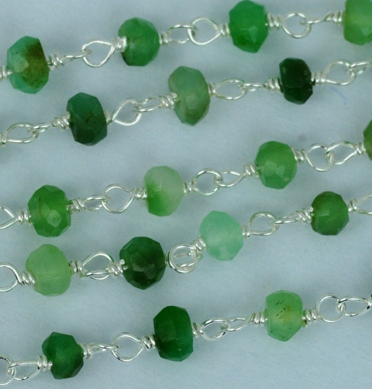 Chrysoprase 3-3.5mm Silver Plated Wire Wrapped Beads Rosary Chain (763828633647)