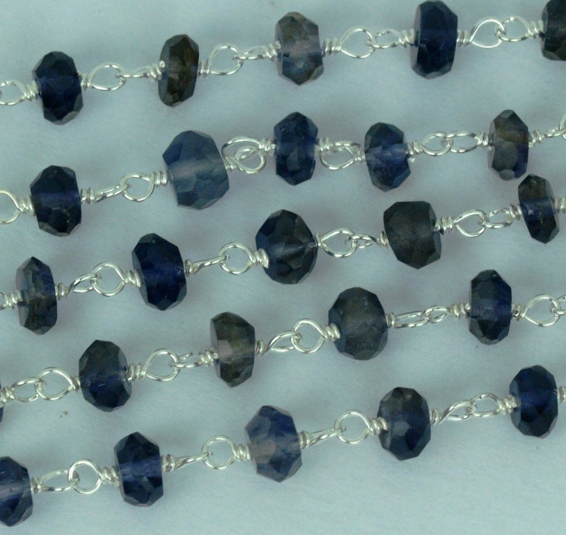 Iolite Silver Plated Wire Wrapped Beads Rosary Chain (763852947503)