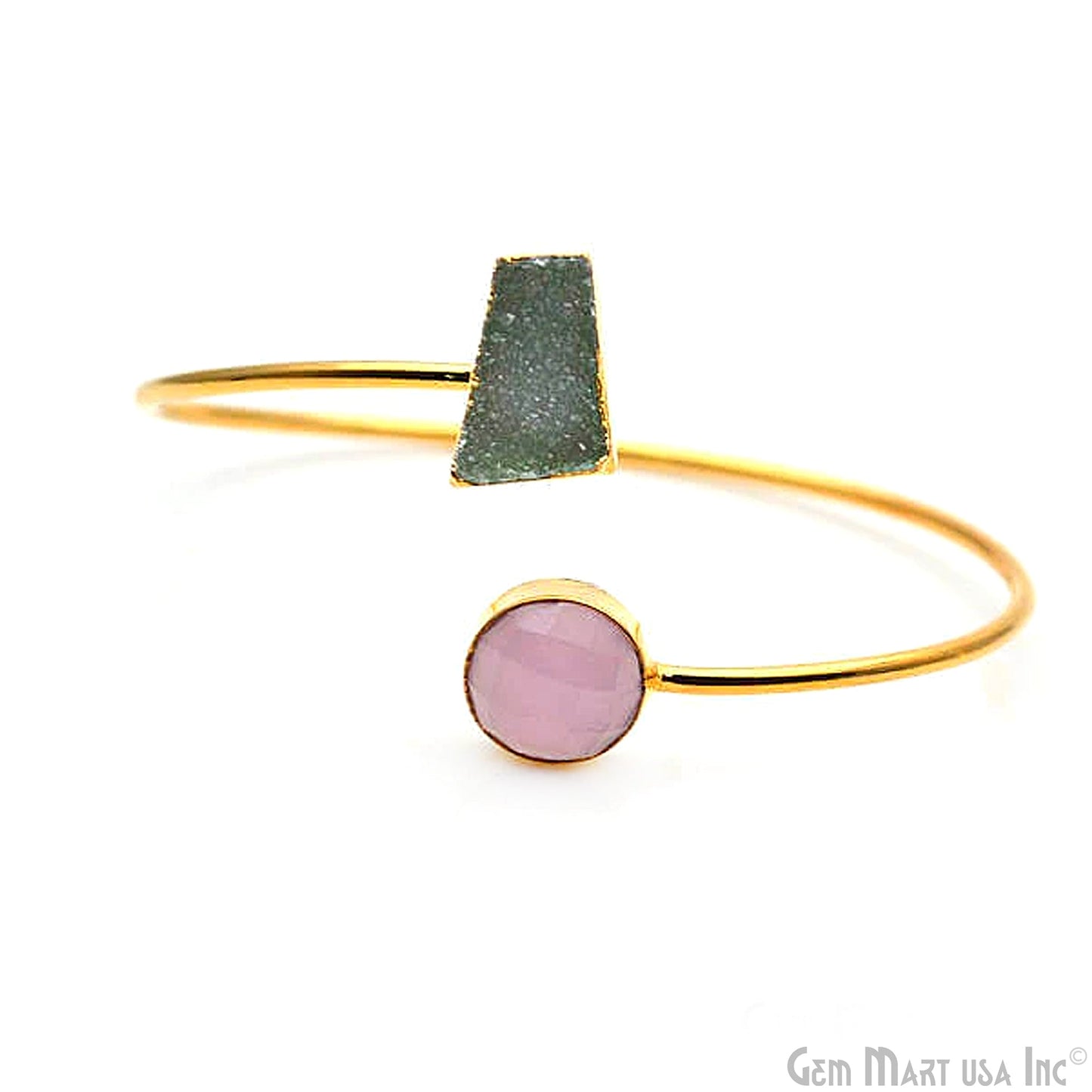 Gemstone With Druzy Gold Edged Adjustable Stacking Bangle Bracelet