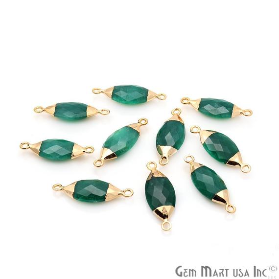 Emerald Gold Electroplated 10x20mm Marquise Double Bail Gemstone Connector - GemMartUSA