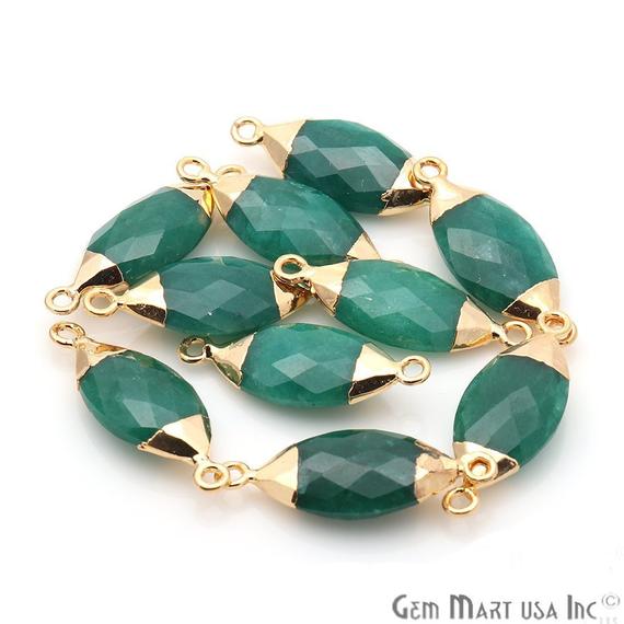 Emerald Gold Electroplated 10x20mm Marquise Double Bail Gemstone Connector - GemMartUSA