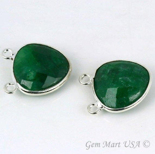 Emerald Trillion 14mm Gemstone Cat Bail Silver Bezel Connector