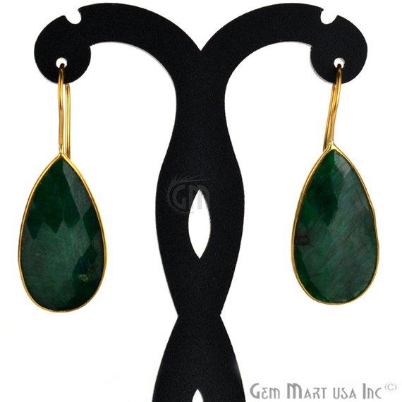 Gold Plated Pears Shape 30x16mm Gemstone Dangle Hook Earring Choose Your Style (90018-2) - GemMartUSA