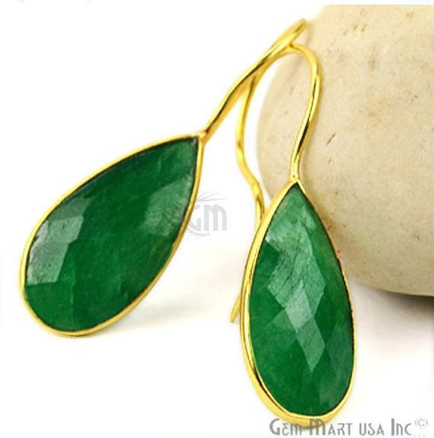 Gold Plated Pears 11x35mm Gemstone Dangle Hook Earring Choose Your Gemstone 1Pair - GemMartUSA