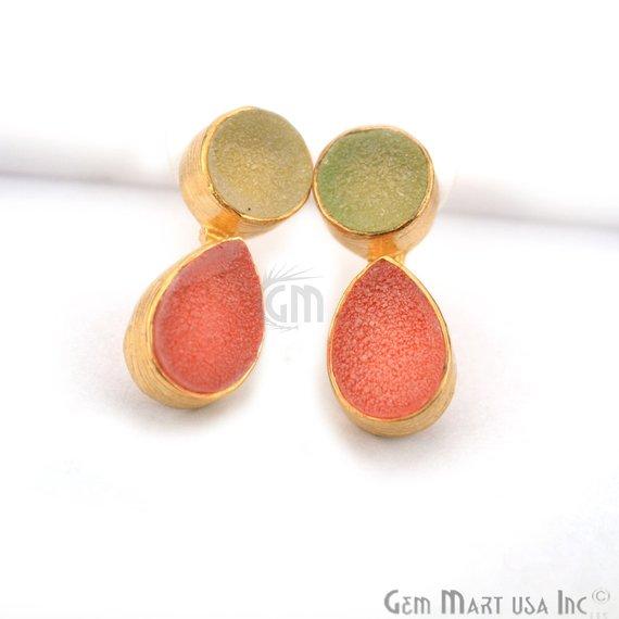 Double Druzy 24x9mm Gold Plated Dangle Stud Earrings (Pick your Gemstone) (90148-1) - GemMartUSA
