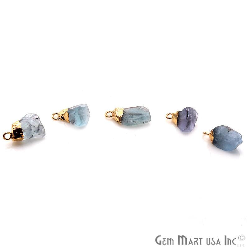 Rough Fluorite Gemstone 17x9mm Gold Edged Charm Connector - GemMartUSA