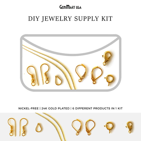 DIY Jewelry Making Supplies Kit,24k Gold Plated Chain, Hooks & Findings, 7 Different DIY Products