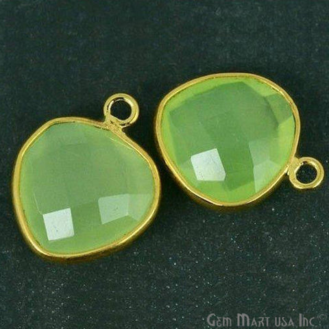 Green Chalcedony Heart 12mm Single Bail Gemstone Gold Bezel Connector