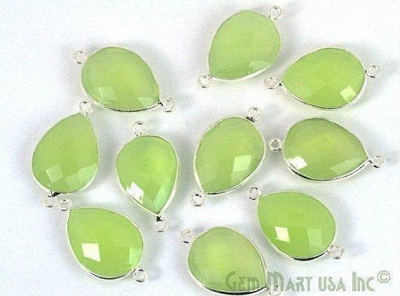 Pear 12x16mm Double Bail Silver Bezel Gemstone Connector