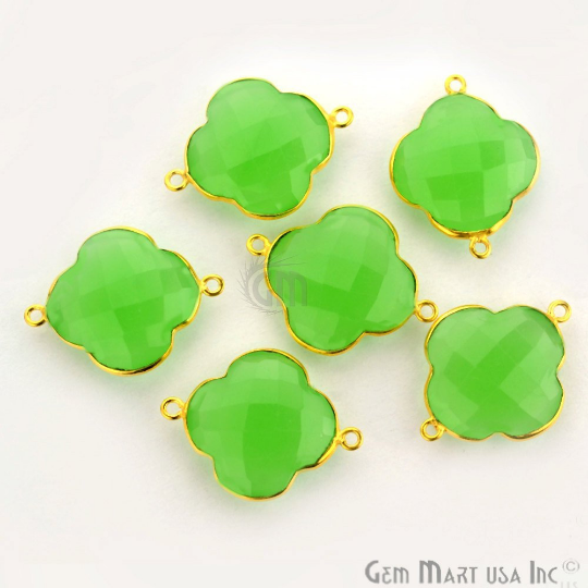 Clover 27x20mm Gemstone Double Bail Gold Bezel Gemstone Connector